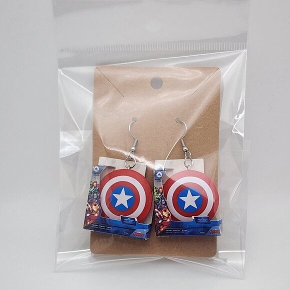 Mini-Brands "Captain America's Sheild" Stainless Steel Fishhook Earrings - Picture 1 of 3